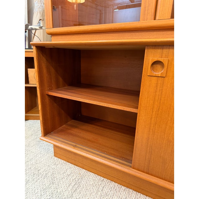 Brown Vintage 1970s Dyrlund Danish Modern Teak Lighted Hutch & Bar Cabinet Wall Unit For Sale - Image 8 of 14