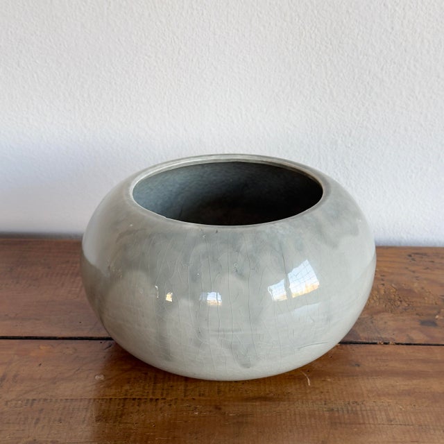 Contemporary Vintage Pale Blue Glazed Ceramic Planter Bowl, Washburn Usa For Sale - Image 3 of 7