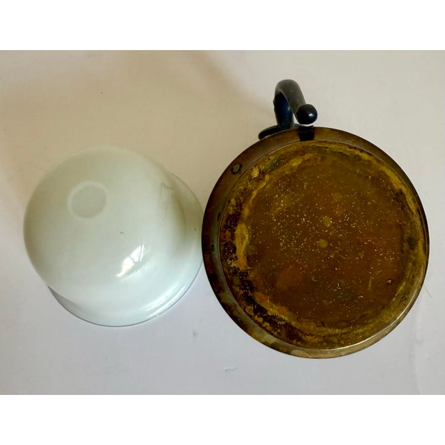 Antique Brass Shaving Mug With Milk Glass Liner & Silver-Toned Shield Cartouche For Sale - Image 10 of 11