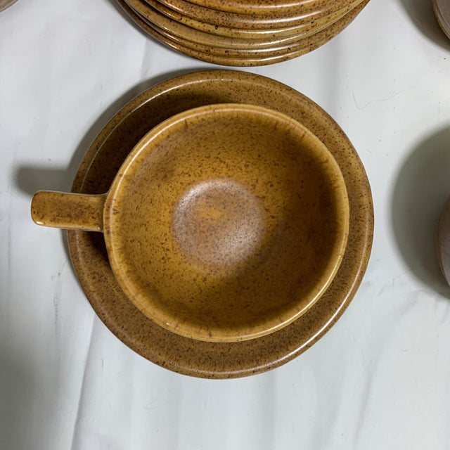 Ceramic Vintage 1960s Monmouth Pottery "Mojave" Cup and Saucer Set Featuring a Brown Speckled Glaze, Service for 8 For Sale - Image 7 of 7