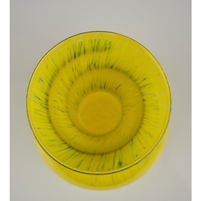 Modern Sculptural Yellow Art Glass Vase with Cobalt Blue Spiral Neck, 1980s For Sale - Image 3 of 9