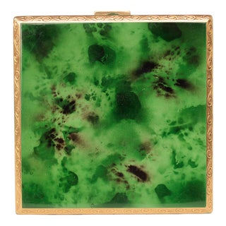 Art Deco Style Square Powder Compact with Green Tortoiseshell Effect, 1930s For Sale