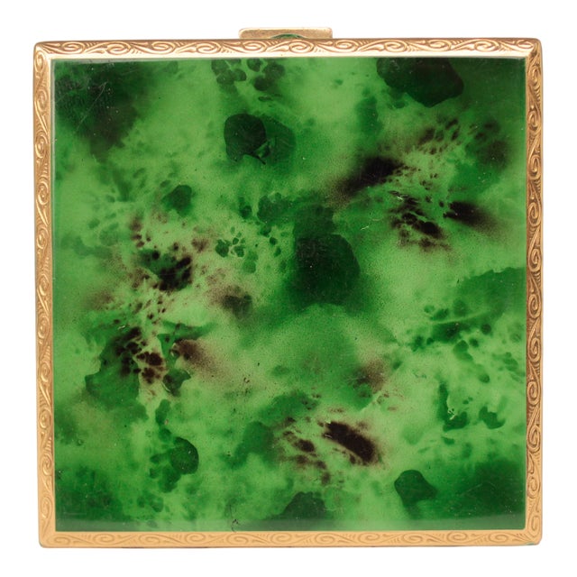 Art Deco Style Square Powder Compact with Green Tortoiseshell Effect, 1930s For Sale