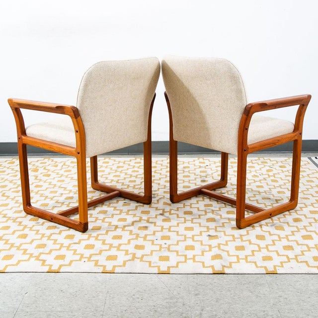 Mid-Century Modern Mid Century Danish Modern Armchairs Dining Chairs Teak Wood White Wool Captain For Sale - Image 3 of 12