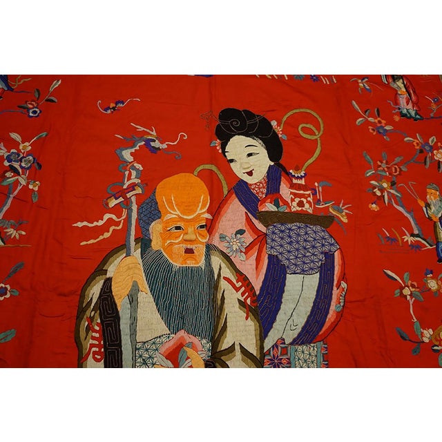 Chinese 1900s Red Figural Antique Chinese Textile Rug 4' 3" X 7' 6" Flatweave Silk Carpet For Sale - Image 3 of 6