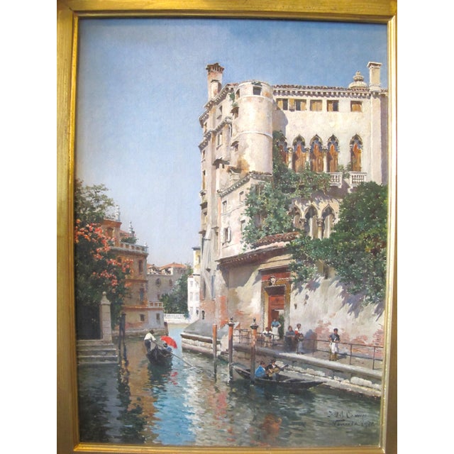Federico Del Campo Ornate Gilt Frame Venice Canal Antique Oil Painting For Sale - Image 4 of 10
