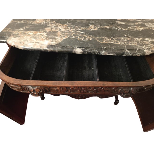 Antique Italian Renaissance Revival Walnut Marble Top Commode Sideboard Cabinet For Sale - Image 13 of 16