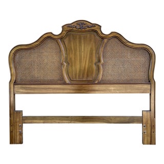 20th Century Thomasville French Country Cane and Fruitwood Queen Headboard For Sale
