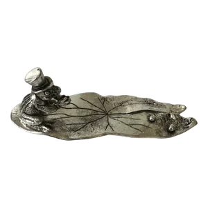 1990s Place Card Holder Water Lily With Frog Silver Plated Pewter