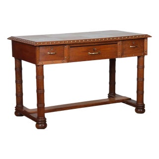 Oak and Brass Desk in the style of Charles Dudouyt, 1940 For Sale