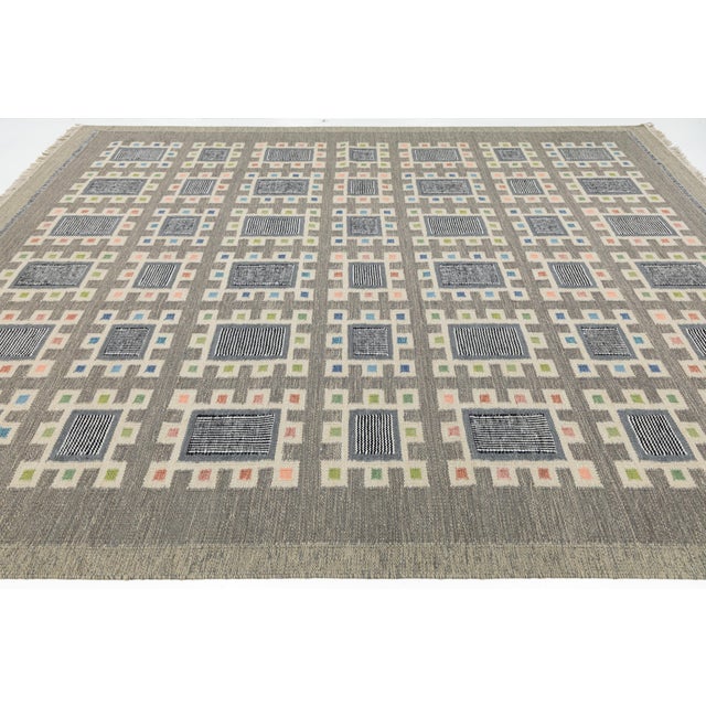 Modern Swedish Style Flatweave Wool Rug With Geometric in in Charcoal & Pastels For Sale - Image 4 of 11