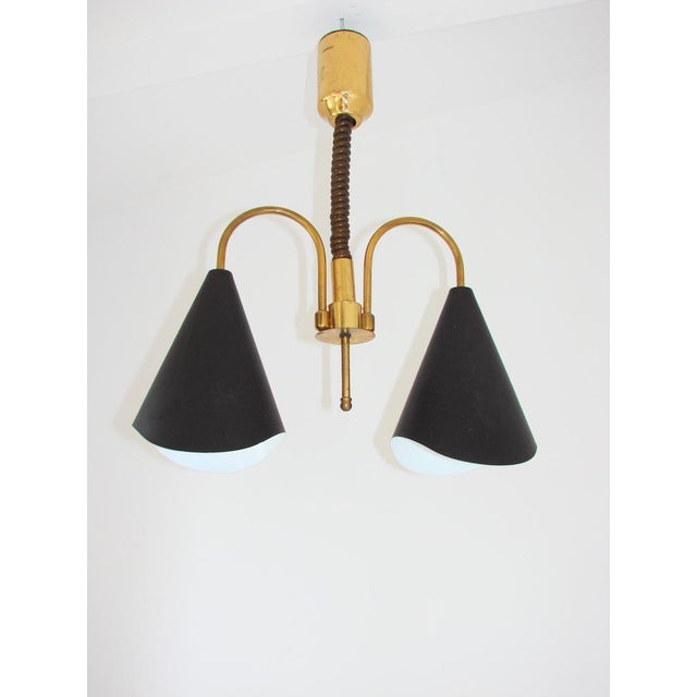Black Mid-Century Modern Pendant Light in Brass and Metal, 1970s For Sale - Image 8 of 13