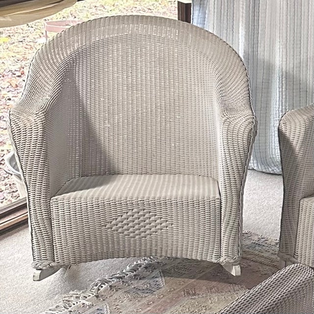 Vintage Lloyd Looms - 3 Piece Wicker Set: Sofa, Rocking Chair, Foot Stool/Side Table, 3 Pieces For Sale In Atlanta - Image 6 of 17