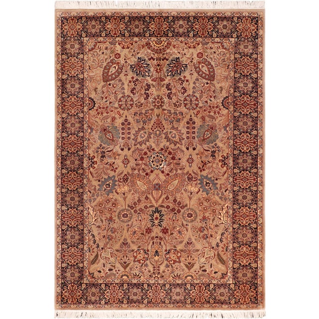 Shabby Chic Floral 1990's Pak-Persian Taupe/Blue Wool Rug - 6'0'' X 9'2'' For Sale - Image 9 of 9