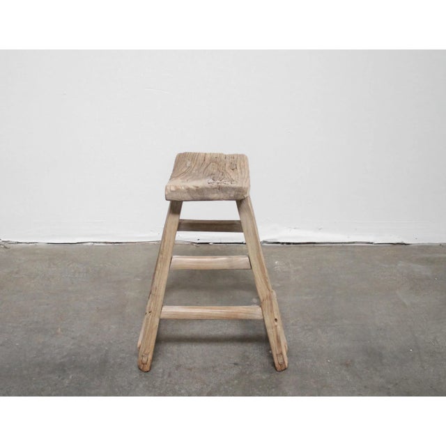 Farmhouse Vintage Elm Wood Curved Seat Stool For Sale - Image 3 of 6