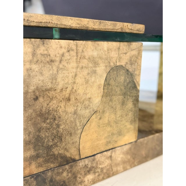 Green Enrique Garcel Lacquered Goatskin Triangular Coffee Table, 1991 For Sale - Image 8 of 9