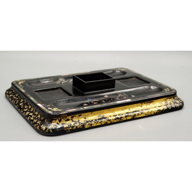Black Antique English Double Inkwell Desk Organizer For Sale - Image 8 of 12