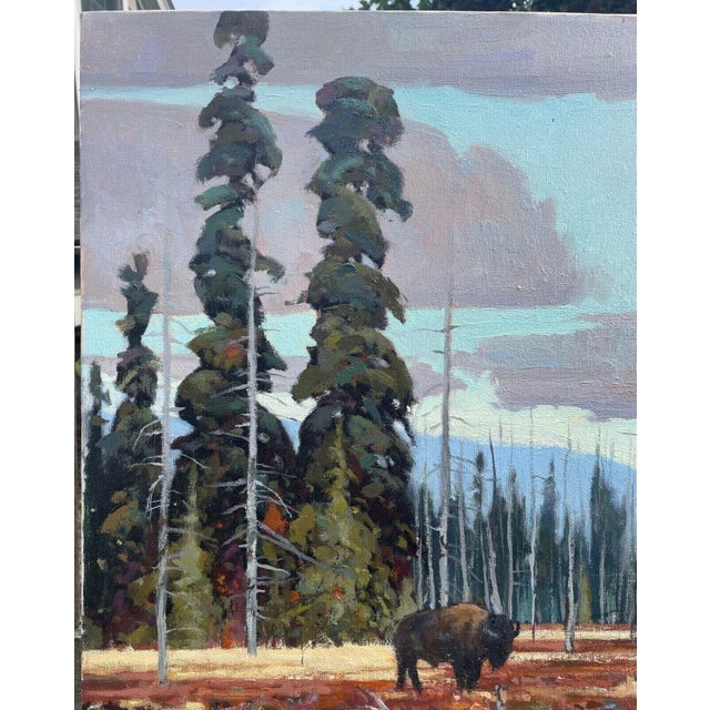 Original John Loughlin 'bison in Yellowstone Park Landscape Oil Painting For Sale - Image 9 of 10