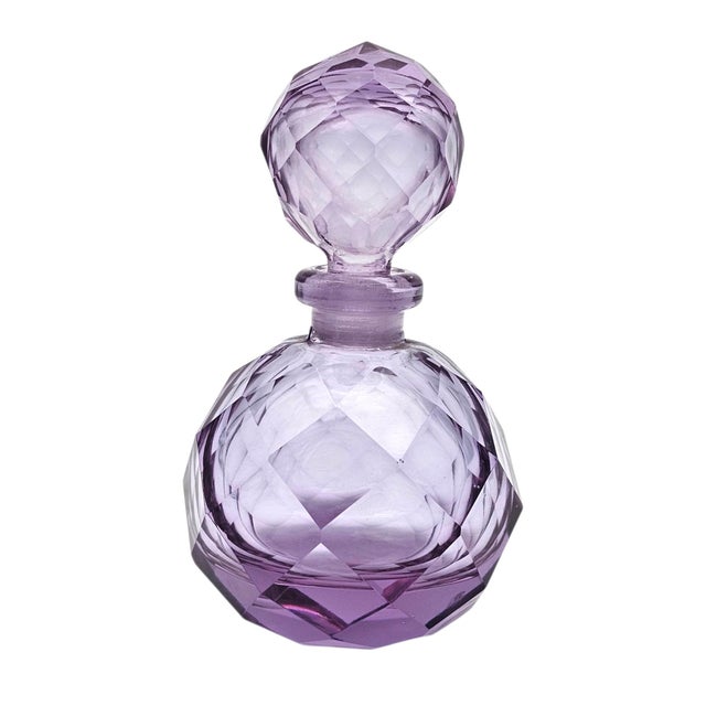 Japanese Irice Cut Glass Perfume Bottle, Purple Alexandrite Tone, 4.75" For Sale - Image 4 of 13