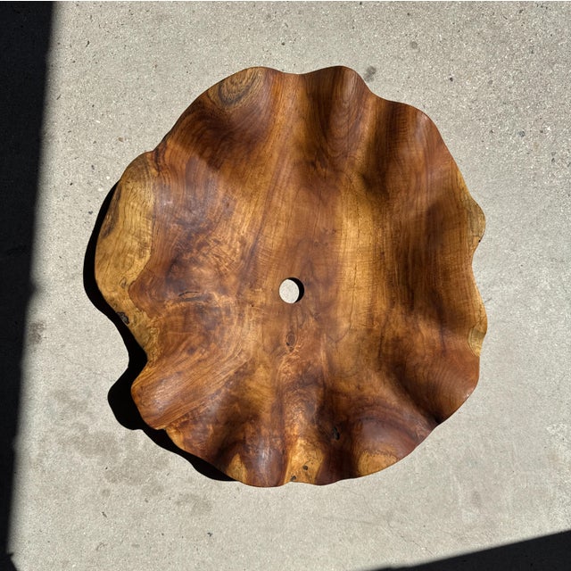Large Flat Wavy Leaf-Shaped Teak Pendant Light with Floral Design For Sale - Image 9 of 11
