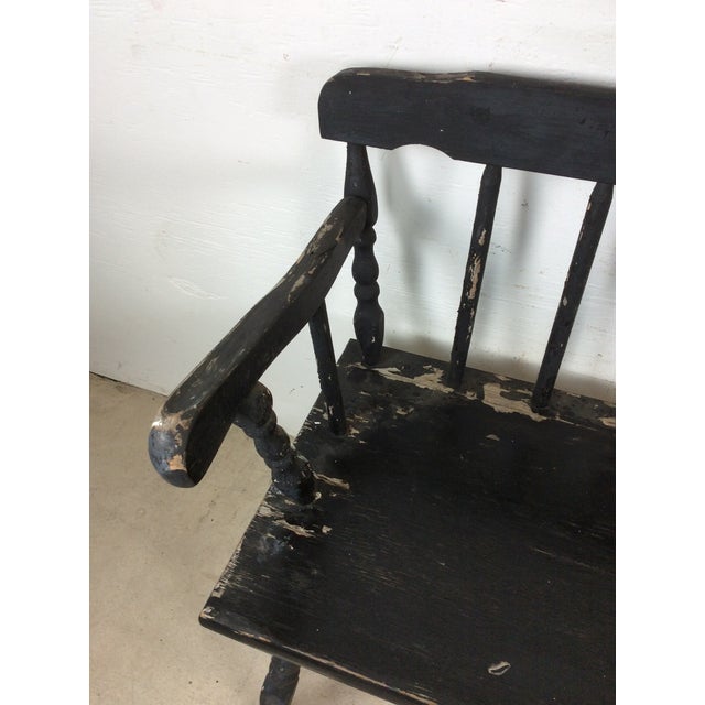Antique Black Painted Deacons Bench For Sale - Image 4 of 18