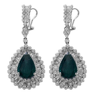 10.08ct Pear Emerald & Diamond Drop Necklace 18-Karat White Gold, Pair For Sale