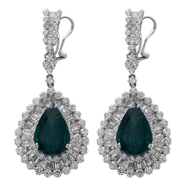10.08ct Pear Emerald & Diamond Drop Necklace 18-Karat White Gold, Pair For Sale