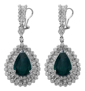 10.08ct Pear Emerald & Diamond Drop Necklace 18-Karat White Gold, Pair