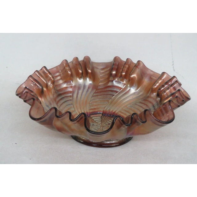 Fenton Art Glass Company Fenton Carnival Glass Amethyst Ribbon Tie Iridescent Crimped Candy Bowl For Sale - Image 4 of 12