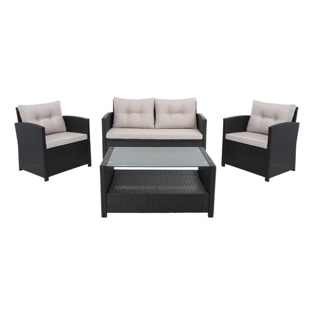 Vellor 4-Piece Living Set, Black/Light Grey Cushion For Sale