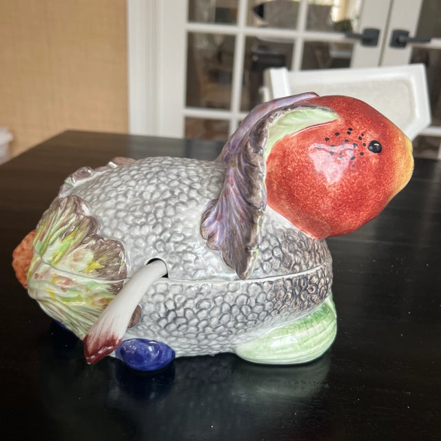 Italian Ceramic Rabbit Vegetable Tureen With Ladle For Sale - Image 4 of 7