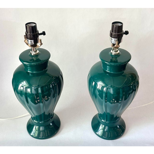 Add a rich pop of color and eclectic retro style to your space with this beautiful pair of vintage ceramic table lamps....