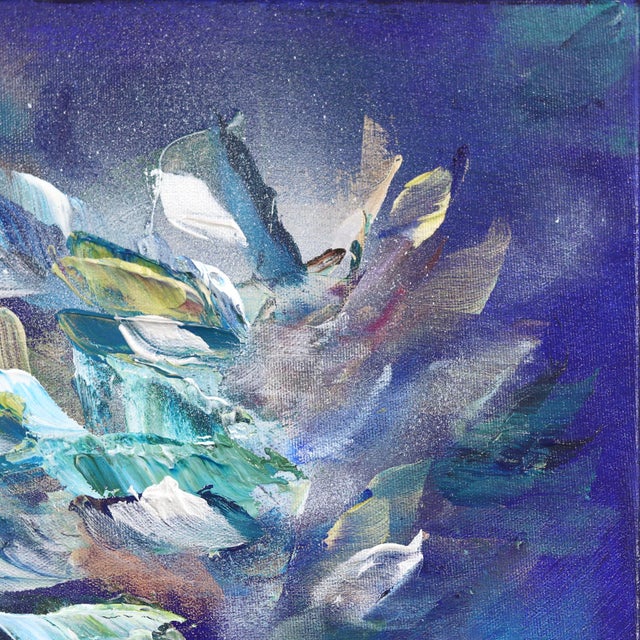Abstract Snorkeling Together - Luminous Cool Tone Textural Abstract Floral Painting Original Artwork by Vé Boisvert For Sale - Image 3 of 9