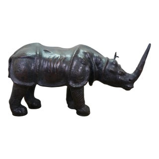 Vintage Tooled Leather African Rhinoceros Foot Stool Ottoman Sculpture 35" For Sale
