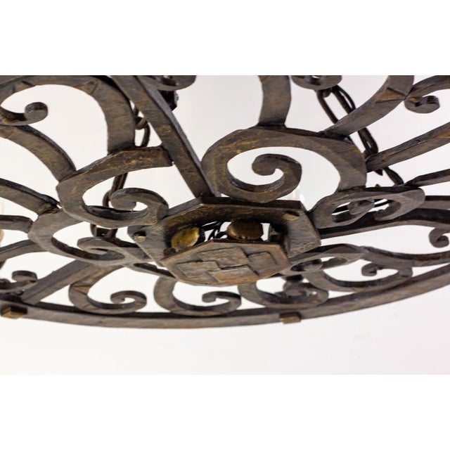 Large Circular Wrought Iron Chandelier, France, 1940 For Sale - Image 3 of 9