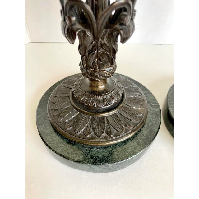 English Pair of Antique Bronze and Green Marble Mantle Vases For Sale - Image 3 of 10