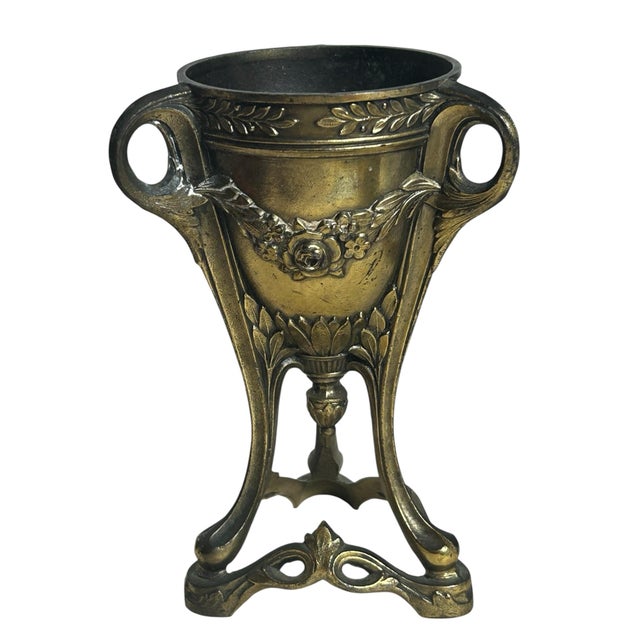 1920s Antique 1920’s Urn Style Incense Burner Base Bronze and Brass Art Nouveau Depose France Victorian For Sale - Image 5 of 12