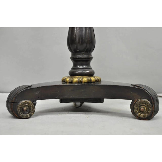 Antique Chinoiserie English Regency Black Lacquer Carved Wood Floor Lamp Table For Sale - Image 12 of 14