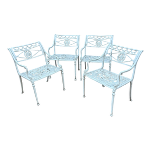 Vintage Molla Metal Garden Dolphin Arm Chairs, 4 Pieces, Attributed