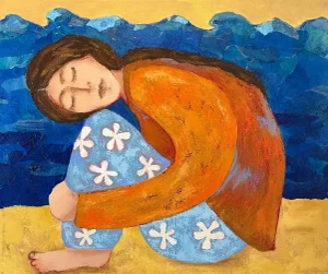 "Turtle Girl" Contemporary Original Expressionist Painting by Tracy Allegro