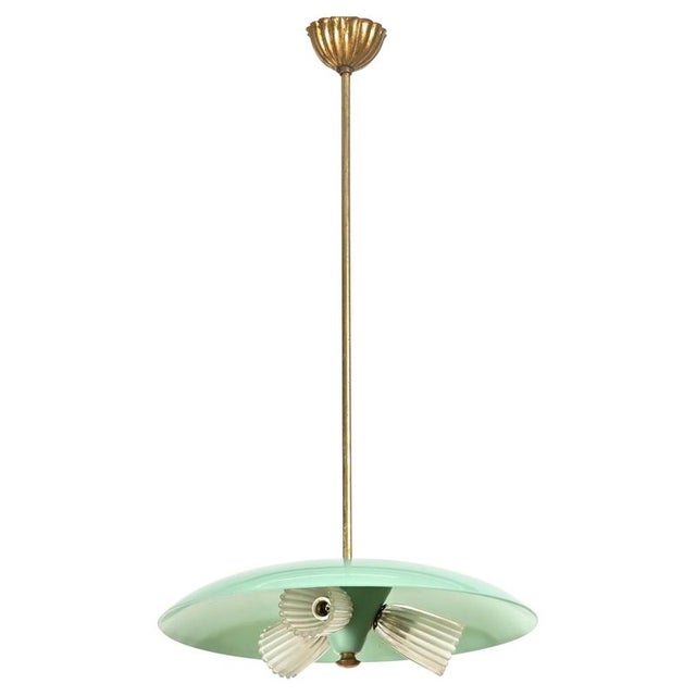 Fontana Arte Chandelier in Turquoise Glass, Brass and Murano Glass, Italy, 1950s For Sale - Image 15 of 15