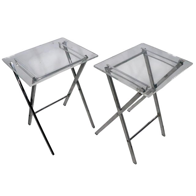 Late 20th Century Post Modern Hollywood Regency Lucite Chrome Folding Table Set C 1970's For Sale - Image 5 of 12