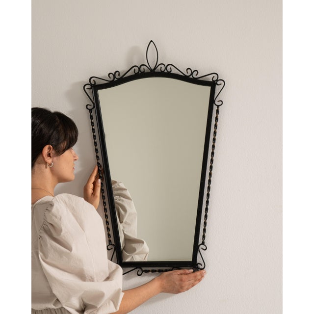 Metal Wrought Iron Wall Mirror, Antique, France, Circa 1970 For Sale - Image 7 of 8
