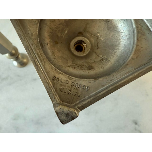 Pair of Vintage Silver Tone Solid Brass Candlesticks For Sale - Image 10 of 10