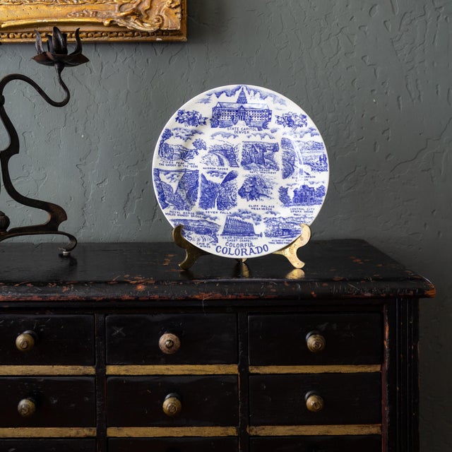 American Colorful Colorado Delft Style Blue and White Decorative Plate For Sale - Image 3 of 5