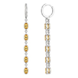 Citrine Huggie Drop Earrings, Silver, Gold, Pair For Sale