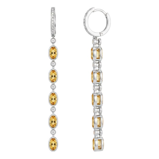 Citrine Huggie Drop Earrings, Silver, Gold, Pair For Sale