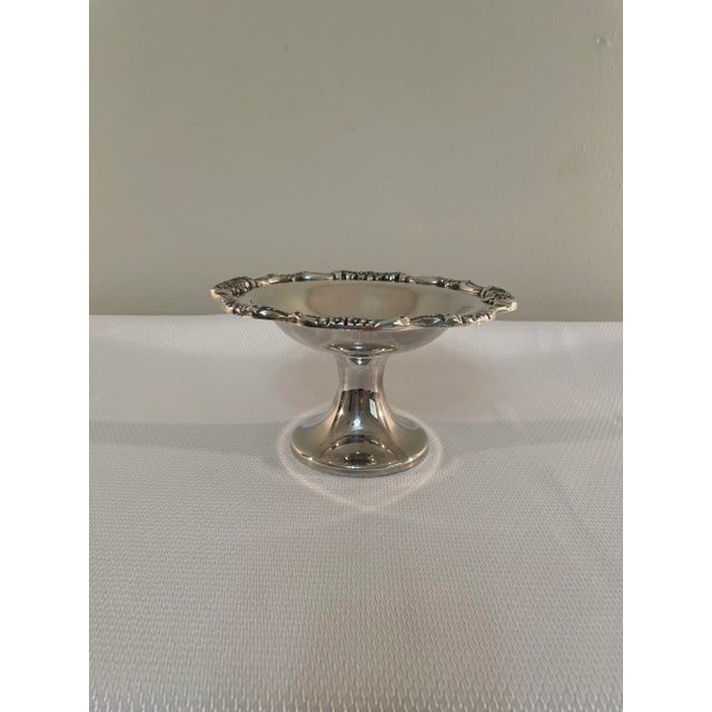 An elegant Vintage Poole Silver Plate candy dish on a pedestal with a gorgeous Art Nouveau style edging. Makers mark on...