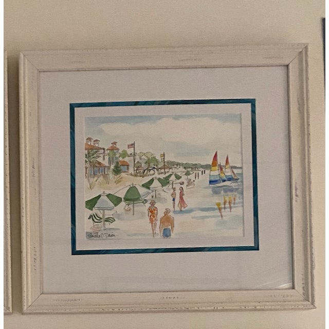 2010s Charming Set of 4 Beach Watercolors With Whimsical Umbrellas and Children at Play For Sale - Image 5 of 6