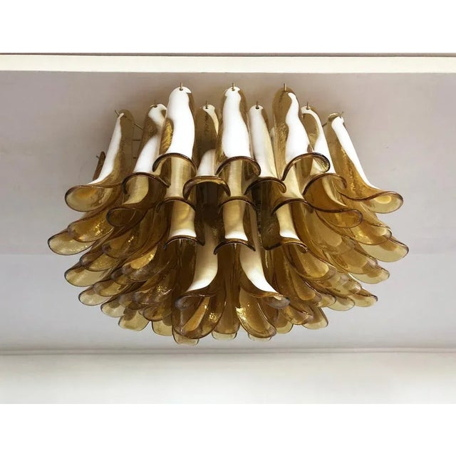 Murano Ceiling Lamp with 64 Caramel Lattimo Glass Petals, 1990 For Sale - Image 12 of 12